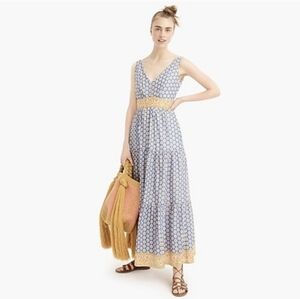 J. Crew Yellow and Blue Tiered Ruffled Maxi Sundress
